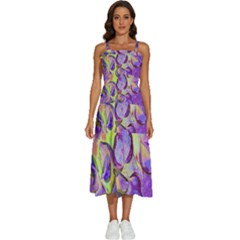 Purple Leaves Sleeveless Shoulder Straps Boho Dress by DinkovaArt