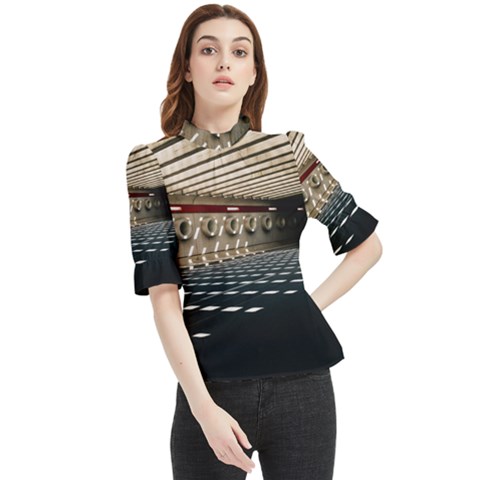 Dark Tunnels Within A Tunnel Frill Neck Blouse by artworkshop