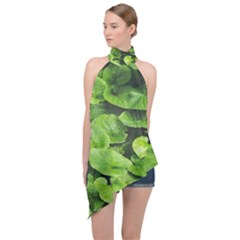 Layered Plant Leaves Iphone Wallpaper Halter Asymmetric Satin Top by artworkshop