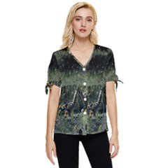 Astronaut Lying In Flowers Fantasy Bow Sleeve Button Up Top by artworkshop