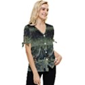 Astronaut Lying In Flowers Fantasy Bow Sleeve Button Up Top View3