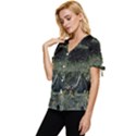 Astronaut Lying In Flowers Fantasy Bow Sleeve Button Up Top View2