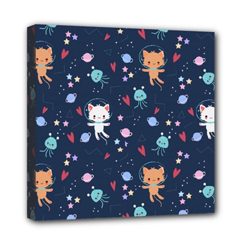 Cute-astronaut-cat-with-star-galaxy-elements-seamless-pattern Mini Canvas 8  X 8  (stretched) by Vaneshart