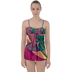 Monstera Tropical Design Beach Babydoll Tankini Set by Jancukart