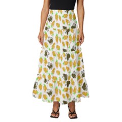 Art T- Shirt Brown Bunnies And Orange Carrots On Goldenrod Easter Pattern T- Shirt Tiered Ruffle Maxi Skirt by maxcute