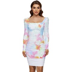 Hawaii T- Shirt Hawaii Blossoms Garden T- Shirt Women Long Sleeve Ruched Stretch Jersey Dress by maxcute