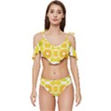 Yellow Seamless Pattern Ruffle Edge Tie Up Bikini Set	 View1