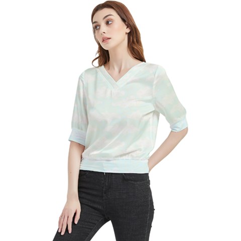 Nature Pattern T- Shirt Minimalist Leaf Line Art Illustration As A Seamless Surface Pattern Design ( Quarter Sleeve Blouse by maxcute