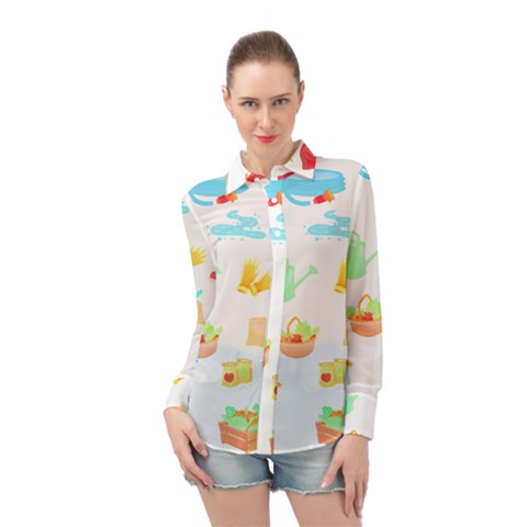 Plants T- Shirt Gardening Pattern Garden Tools Plants Lover T- Shirt Long Sleeve Chiffon Shirt by maxcute
