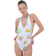 Plants T- Shirt Gardening Pattern Garden Tools Plants Lover T- Shirt Backless Halter One Piece Swimsuit by maxcute