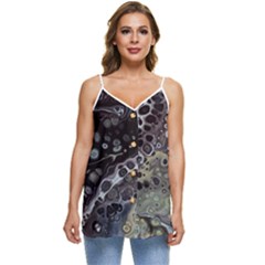 Black Marble Abstract Pattern Texture Casual Spaghetti Strap Chiffon Top by Jancukart