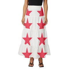 Stars T- Shirt Star Pattern - Red T- Shirt Tiered Ruffle Maxi Skirt by maxcute