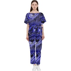 Purple Peacock Feather Batwing Lightweight Chiffon Jumpsuit by Jancukart
