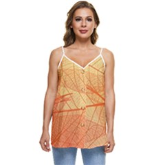 Orange Leaves Colorful Transparent Texture Of Natural Background Casual Spaghetti Strap Chiffon Top by Jancukart