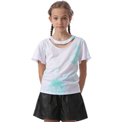 Turquoise T- Shirt Blue And Turquoise Marble Splash Abstract Artwork T- Shirt Kids  Front Cut Tee by maxcute