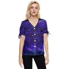 Abstract Colorful Pattern Design Bow Sleeve Button Up Top by Ravend