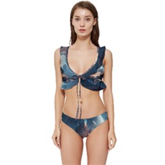 Space Planet Universe Galaxy Moon Low Cut Ruffle Edge Bikini Set by Ravend