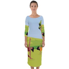 Mother And Daughter Yoga Art Celebrating Motherhood And Bond Between Mom And Daughter  Quarter Sleeve Midi Bodycon Dress by SymmekaDesign