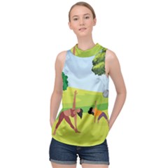 Mother And Daughter Yoga Art Celebrating Motherhood And Bond Between Mom And Daughter  High Neck Satin Top by SymmekaDesign