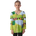 Mother And Daughter Yoga Art Celebrating Motherhood And Bond Between Mom And Daughter. Kids  V Neck Casual Top View1