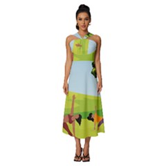 Mother And Daughter Yoga Art Celebrating Motherhood And Bond Between Mom And Daughter  Sleeveless Cross Front Cocktail Midi Chiffon Dress by SymmekaDesign