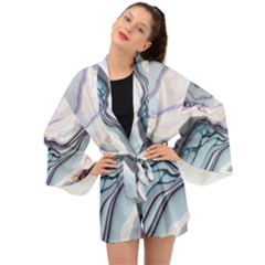 Marble Abstract White Pink Dark Art Long Sleeve Kimono by Pakemis