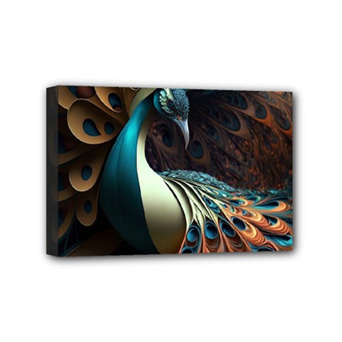 Peacock Bird Feathers Colorful Texture Abstract Mini Canvas 6  X 4  (stretched) by Pakemis