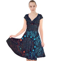 Big Data Abstract Abstract Background Cap Sleeve Front Wrap Midi Dress by Pakemis