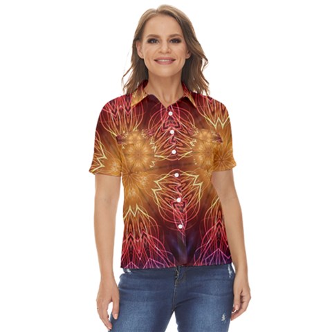 Fractal Abstract Artistic Women s Short Sleeve Double Pocket Shirt by Ravend