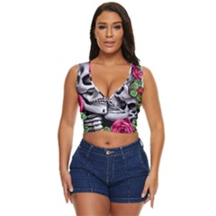 Black Skulls Red Roses Women s Sleeveless Wrap Top by GardenOfOphir