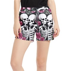 Black And White Rose Sugar Skull Women s Runner Shorts by GardenOfOphir