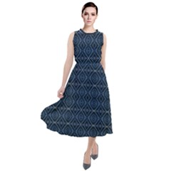 Blue Diamonds Motif Fancy Pattern Design Round Neck Boho Dress by dflcprintsclothing