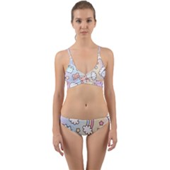 Pusheen Carebears Bears Cat Colorful Cute Pastel Pattern Wrap Around Bikini Set by Sapixe