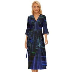 Screen Glitch Broken  Crack  Fracture  Glass Pattern Midsummer Wrap Dress by Sapixe