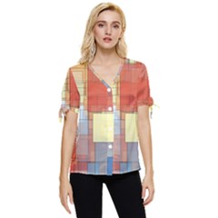 Art Abstract Rectangle Square Bow Sleeve Button Up Top by Ravend