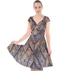 Church Ceiling Mural Architecture Cap Sleeve Front Wrap Midi Dress by Ravend