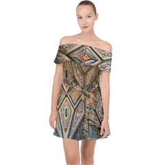 Church Ceiling Mural Architecture Off Shoulder Chiffon Dress by Ravend