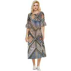 Church Ceiling Mural Architecture Double Cuff Midi Dress by Ravend