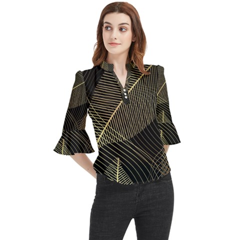 Leaves Nature Art Design Pattern Loose Horn Sleeve Chiffon Blouse by Ravend