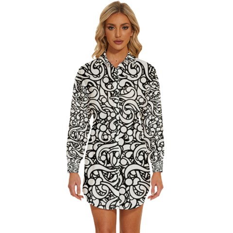 Question Mark Typographic Motif Random Pattern Womens Long Sleeve Shirt Dress by dflcprintsclothing