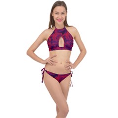 Roses Red Purple Flowers Pretty Cross Front Halter Bikini Set by Ravend