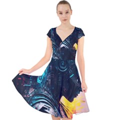 Who Sample Robot Prettyblood Cap Sleeve Front Wrap Midi Dress by Ravend