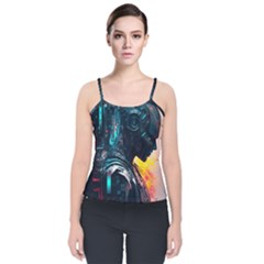 Who Sample Robot Prettyblood Velvet Spaghetti Strap Top by Ravend