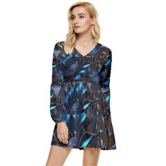 Flower Metal Flowers Sculpture Tiered Long Sleeve Mini Dress by Ravend