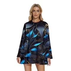 Flower Metal Flowers Sculpture Round Neck Long Sleeve Bohemian Style Chiffon Mini Dress by Ravend