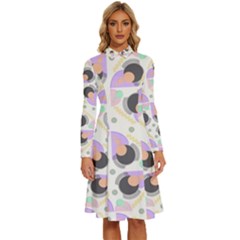 Pattern Pastel Drawing Art Long Sleeve Shirt Collar A-line Dress by Uceng