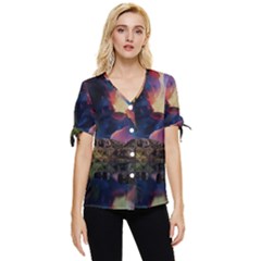 Lake Galaxy Stars Science Fiction Bow Sleeve Button Up Top by Uceng