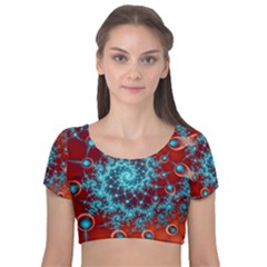 Fractal Pattern Background Velvet Short Sleeve Crop Top  by Uceng
