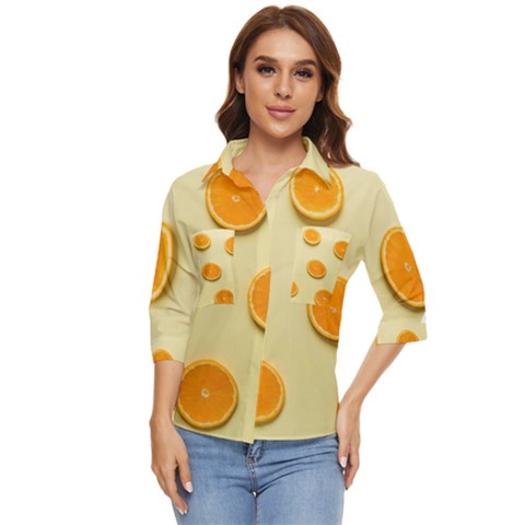 Fruite Orange Women s Quarter Sleeve Pocket Shirt by artworkshop