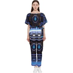 Ai Generated Digital Technology Computer Internet Batwing Lightweight Chiffon Jumpsuit by Ravend